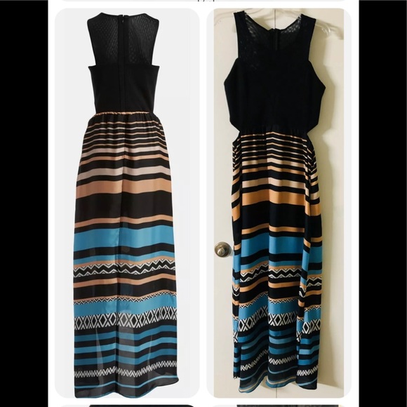 Like Mynded Dress size M Colourful Summer Mesh Maxi Boho Asymmetric Hem striped - Picture 2 of 14